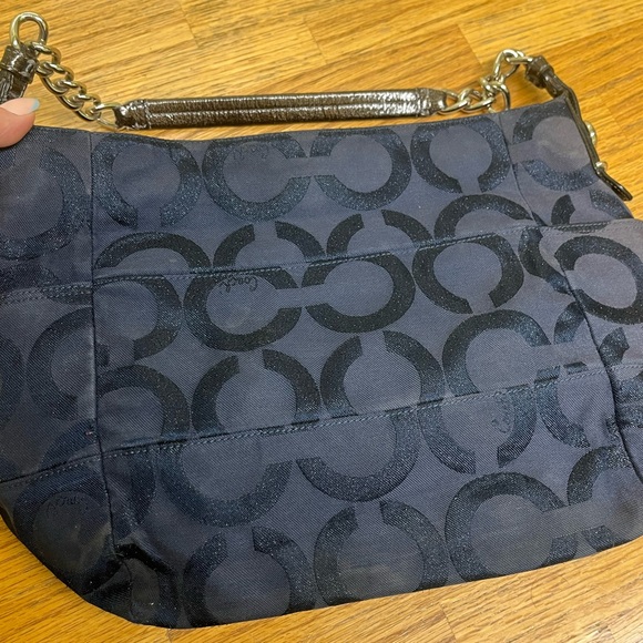 Coach Navy C Logo Shoulder Bag in shimmer canvas - Picture 4 of 16